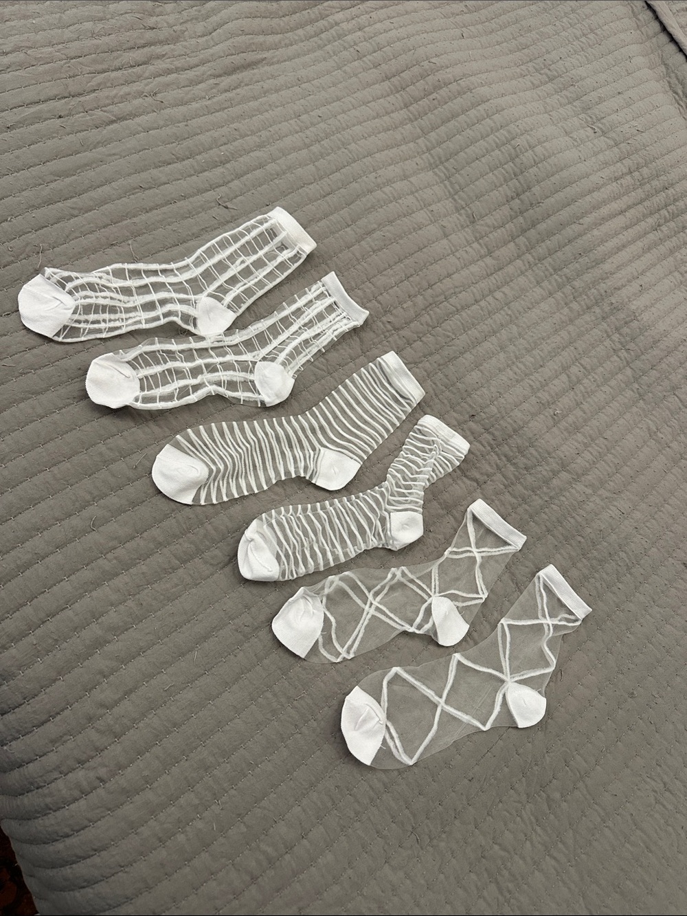 White Sheer Patterned Socks - Pack of 3